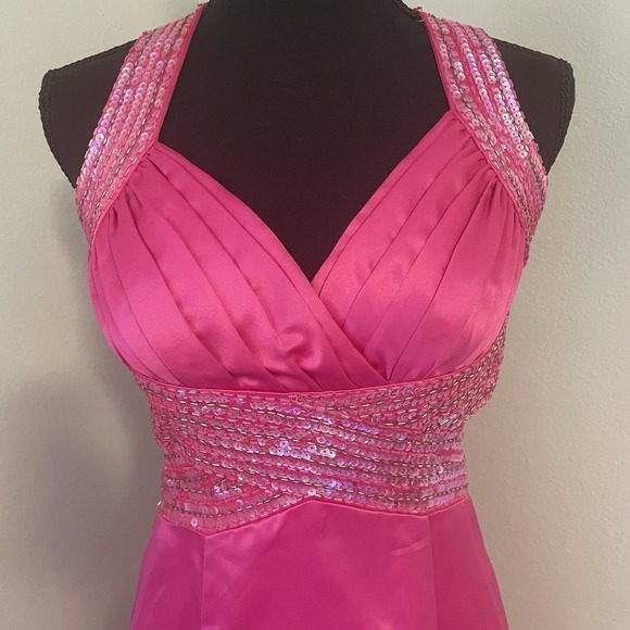 VTG ZUM ZUM by NIKI VILAS 1/2 Pink Satin Fairy Y2K Beads Sequins Gown Prom HOCO - Picture 2 of 11